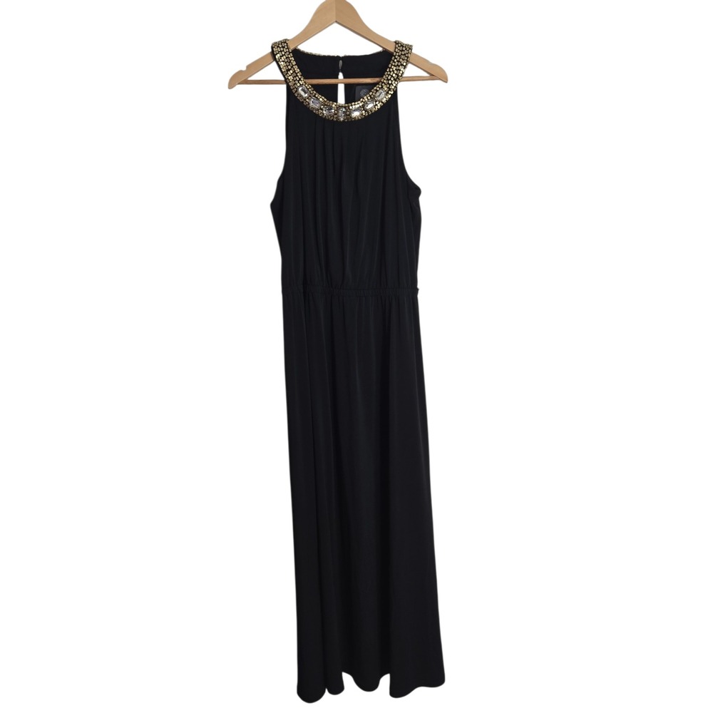 Vince Camuto Black Embellished Halter Neck‎ Maxi Dress Gown Size 12 Party Glam - Picture 2 of 6